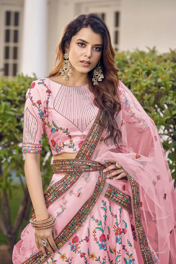 Pink Wedding Lehenga with Thread and Sequence Detailing