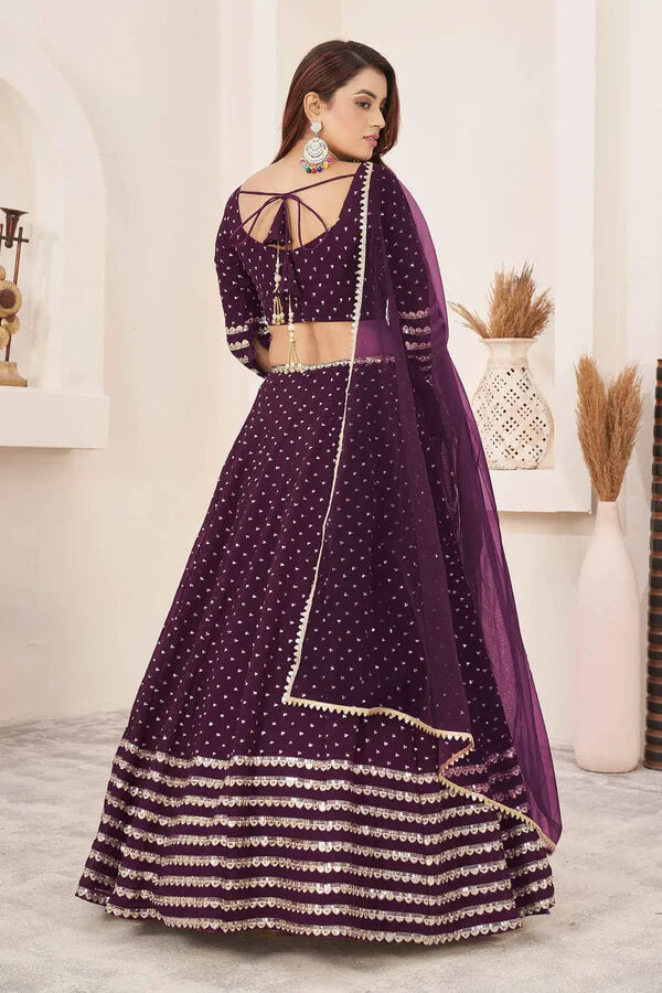 Wine Georgette Lehenga with Zari & Sequins Work