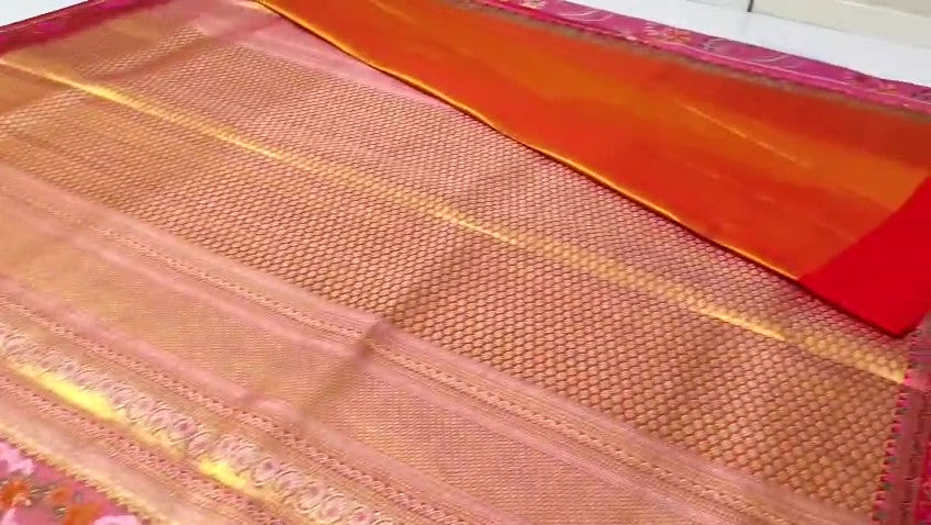Hot Pink Kanchipuram Handloom Tissue Brocade 4D Weaving Silk Saree