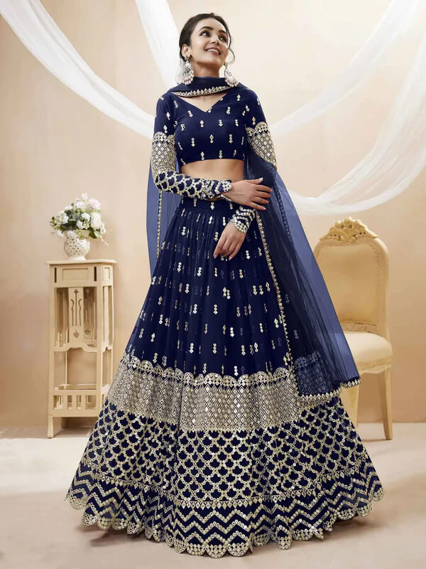 Navy Blue Lehenga Choli with Sequins & Zari Work