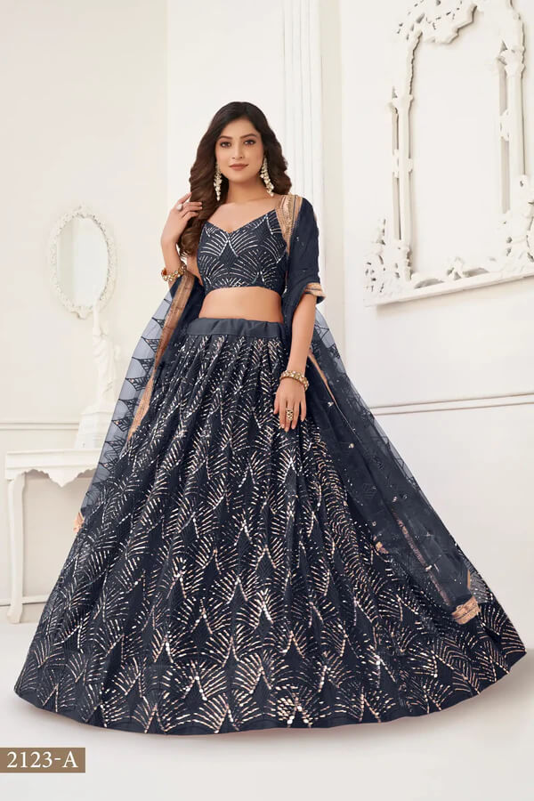 Designer Black Thread & Mirror Lehenga Choli