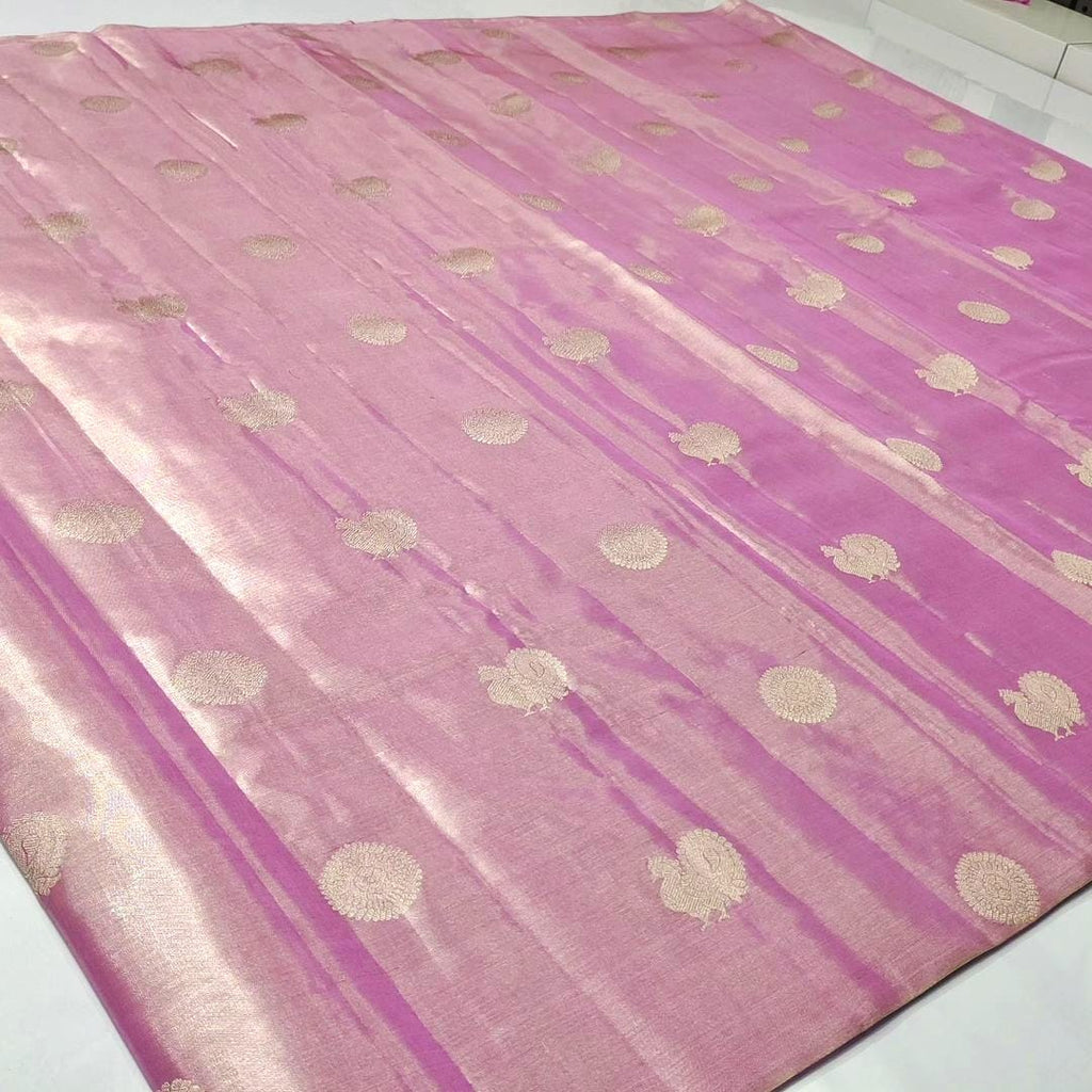 Pink Kanchipuram Handloom Tissue Silk Borderless Saree