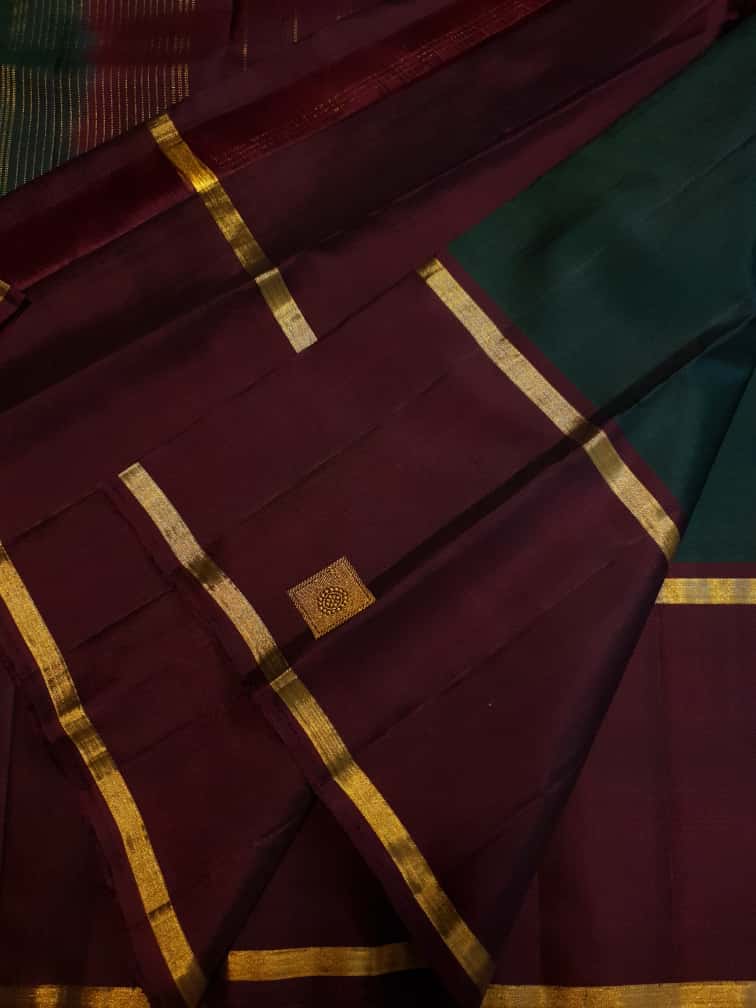 Bottle Green Kanchipuram Handloom 2G Gold Pattu Silk Saree