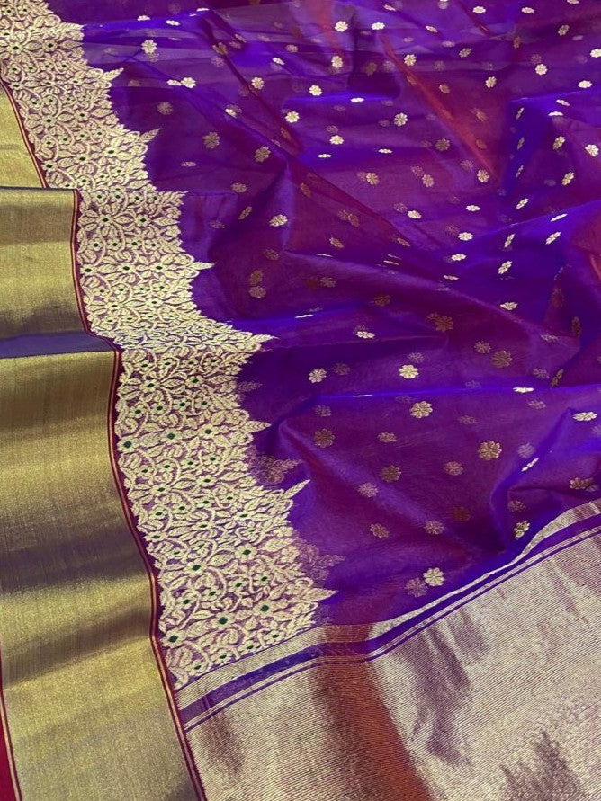 Dual Tone Purple Chanderi Handloom Katan Silk Meenakari Saree