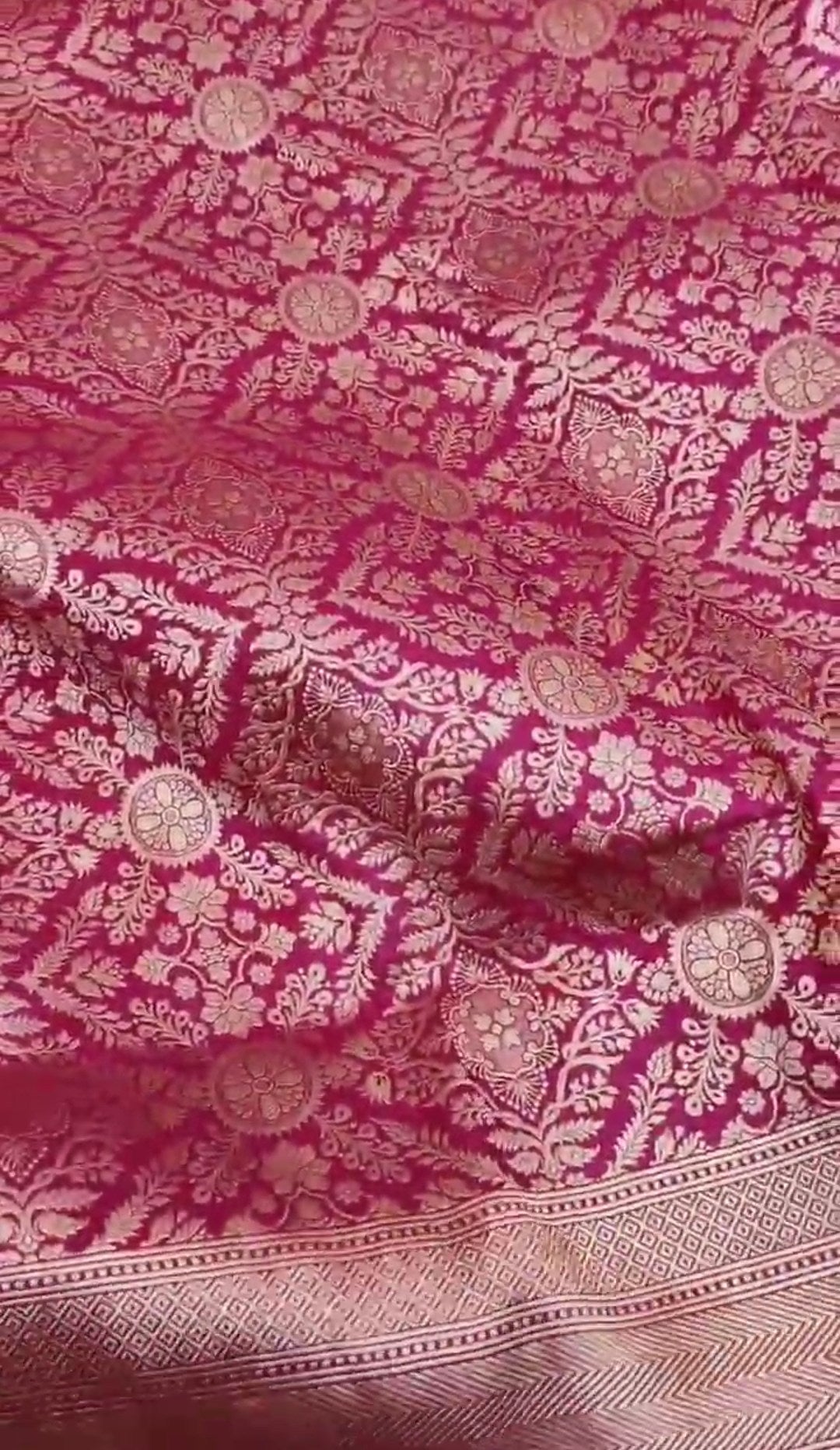 Dual Tone Hot Pink Banarasi Handloom Katan Silk Brocade Saree