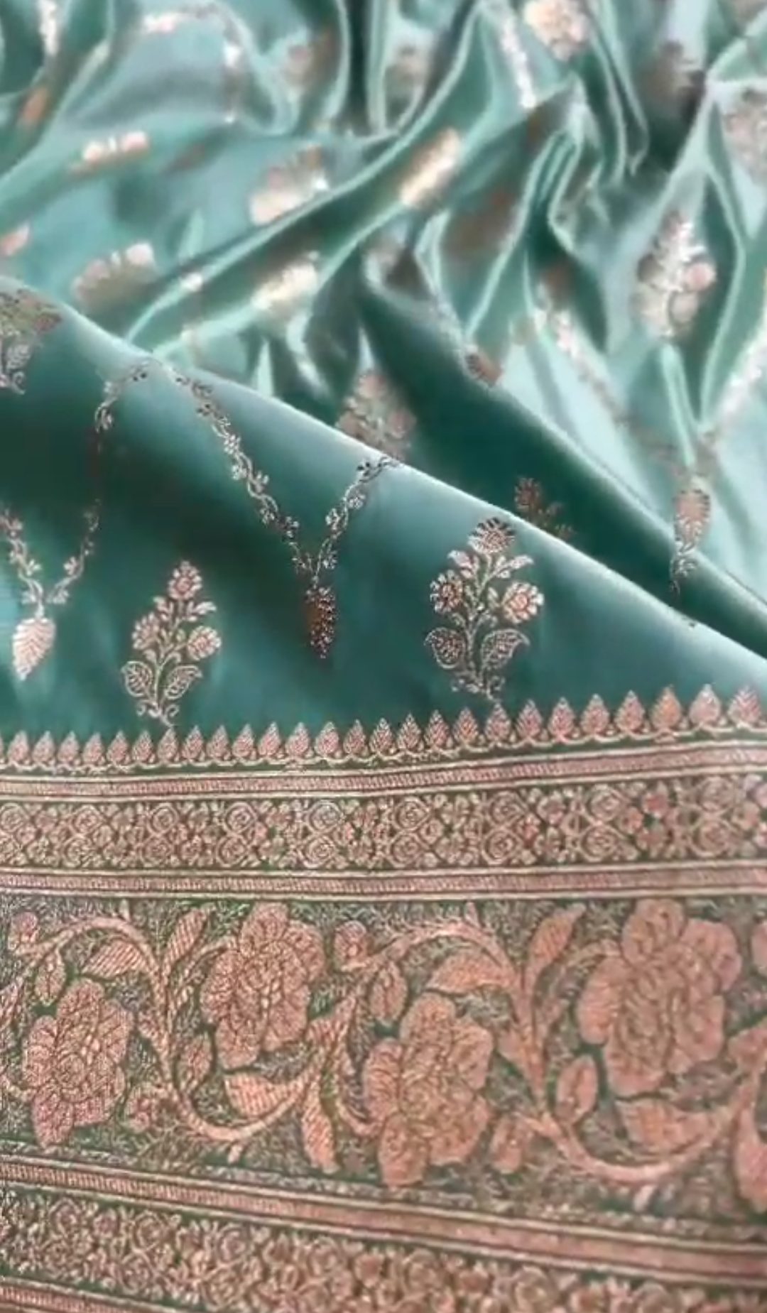 Pastel Turkis Banarasi Satin Katan Silke Saree