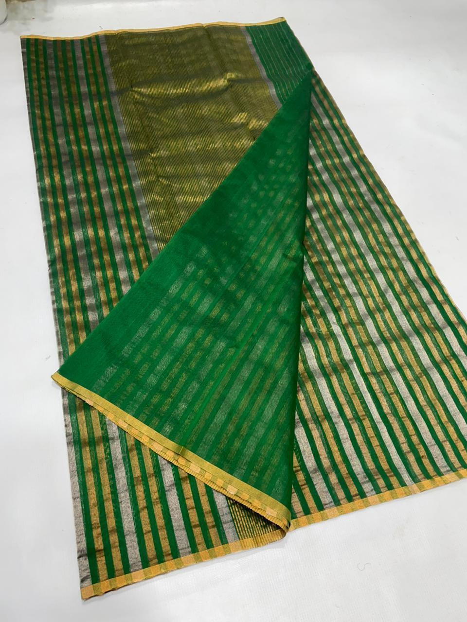 Green Chanderi Handloom Cotton Silk Saree