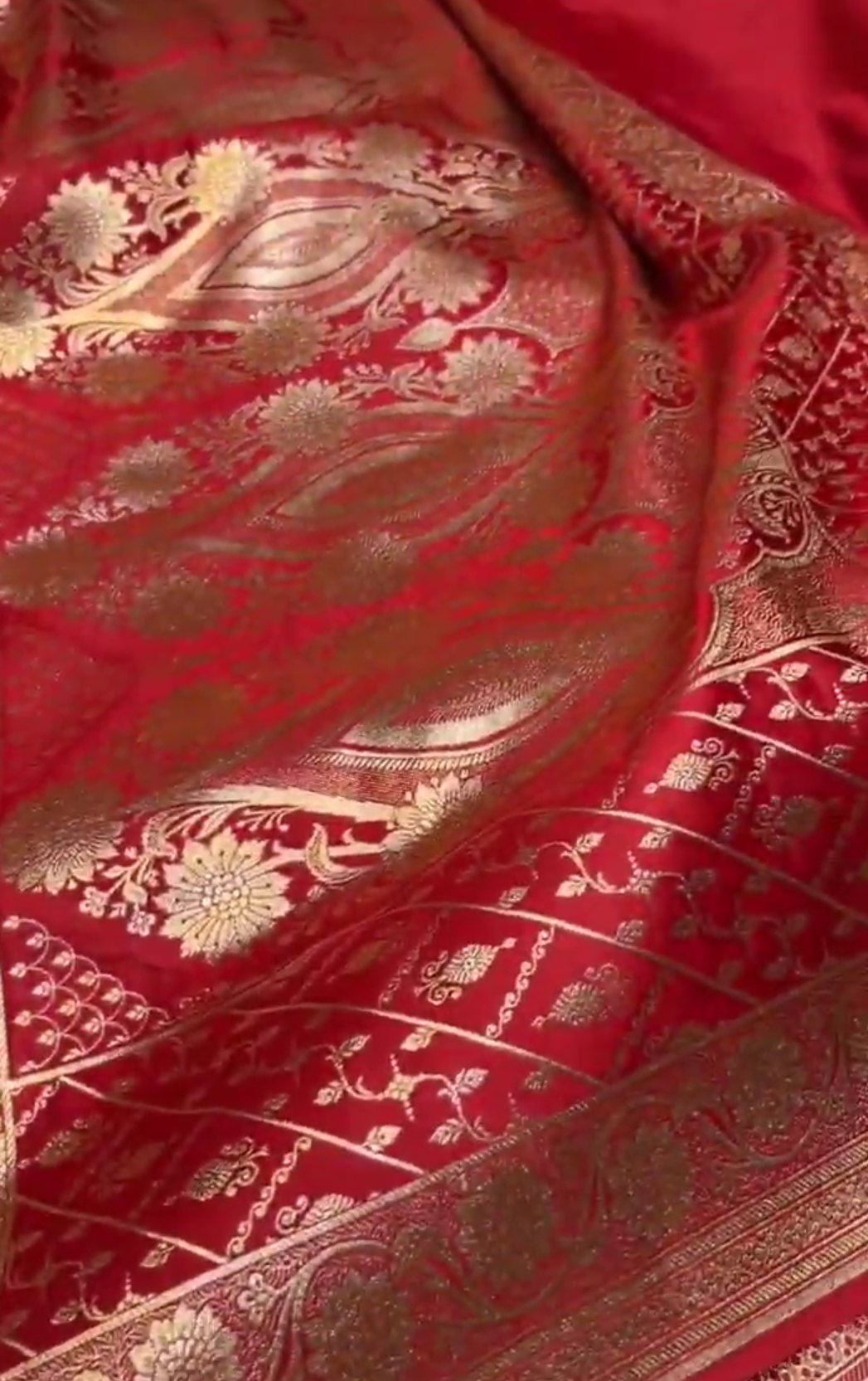 Red Banarasi Satin Katan Silk Saree