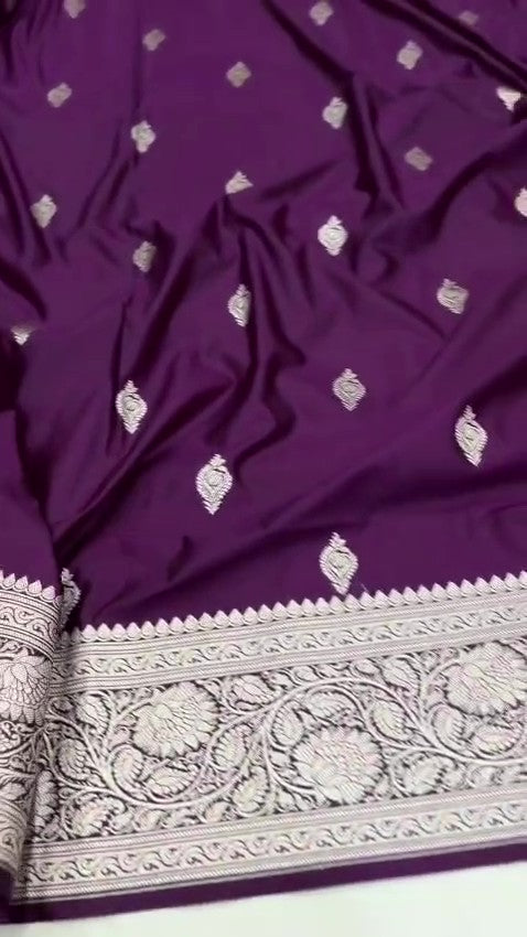 Dark Purple Banarasi Mashru Soft Silk Saree