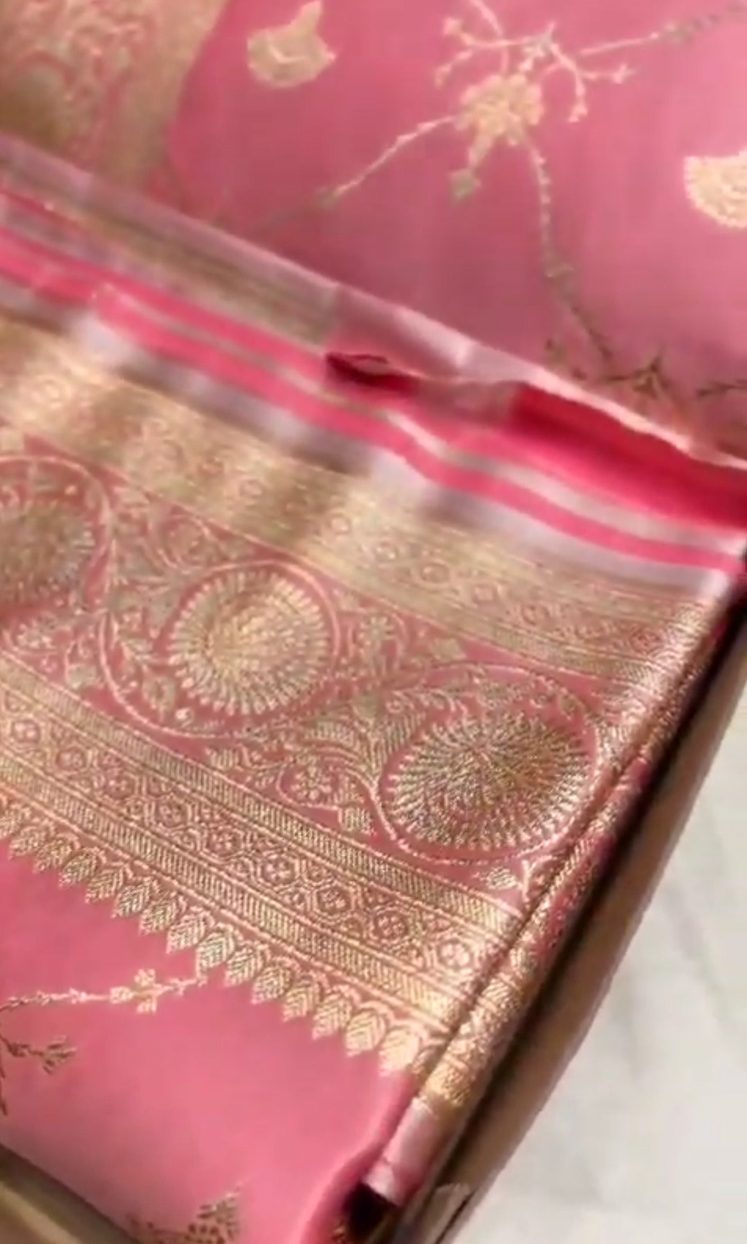 Pink Banarasi Satin Katan Silk Saree