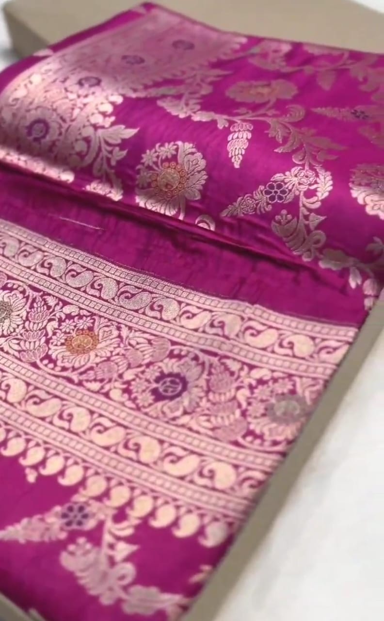 Dual Tone Hot Pink Banarasi Handloom Katan Silk Meenakari Saree