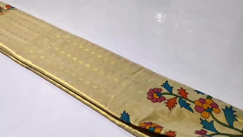 Gold Kanchipuram Handloom Kalamkari Tissue Silk Saree
