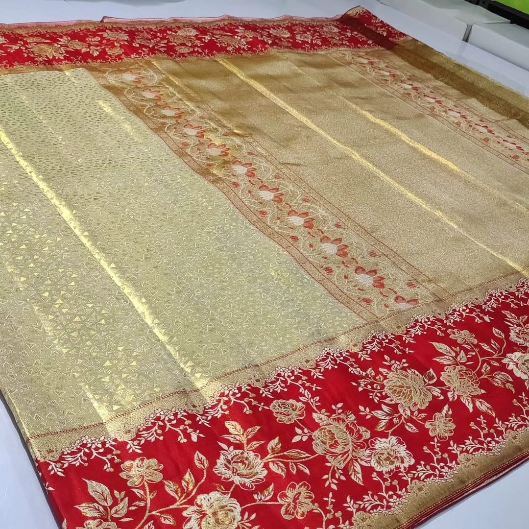 Gold Kanchipuram Handloom Tissue Brocade 1G Gold Bridal Saree