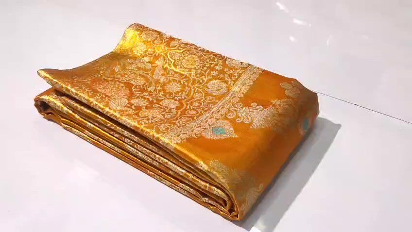 Orange Kanchipuram Handloom Tissue Brocade 1G Gold Bridal Saree