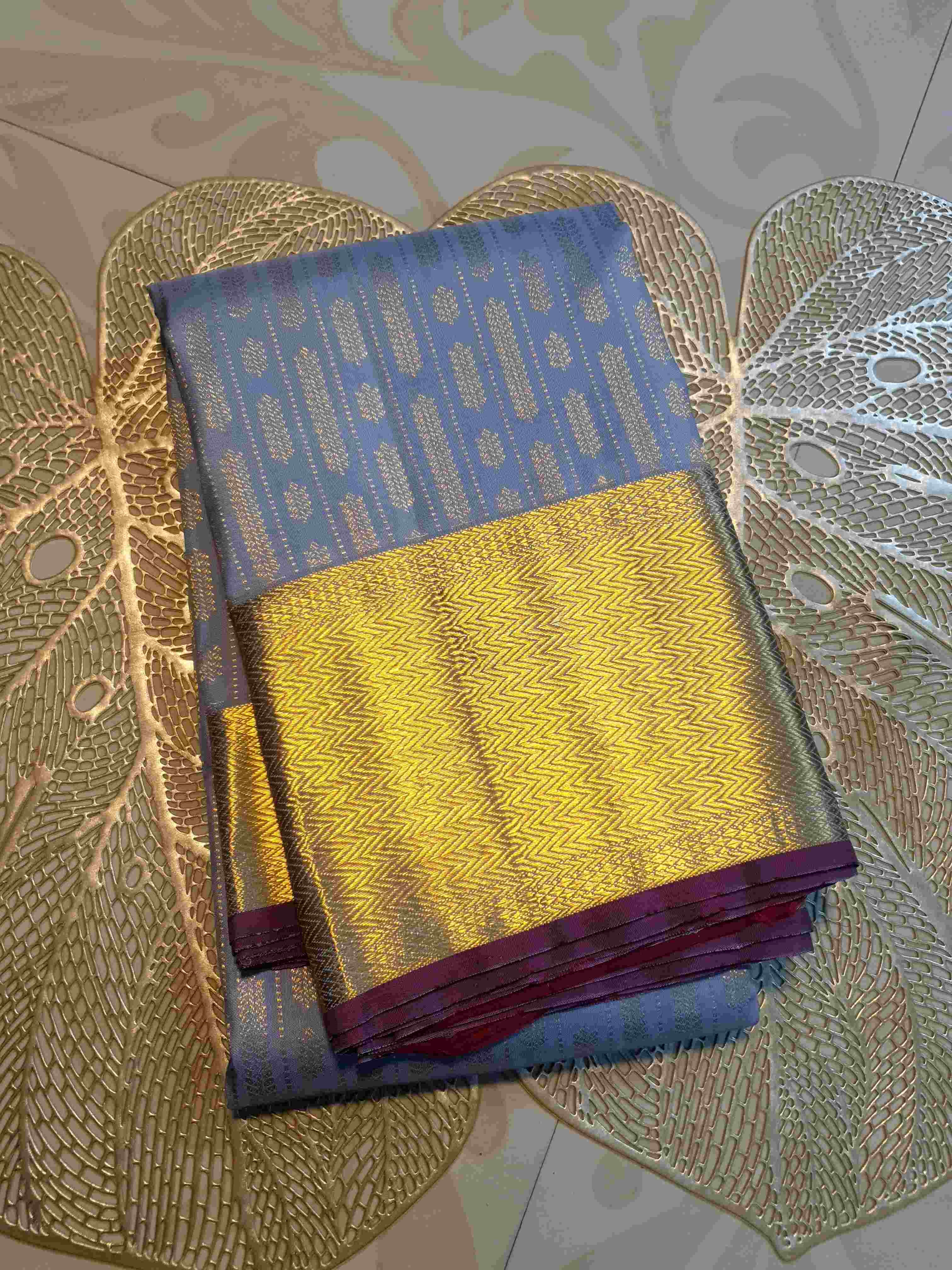 Powder Blue Kanchipuram Handloom 2G Gold Pattu Silk Saree