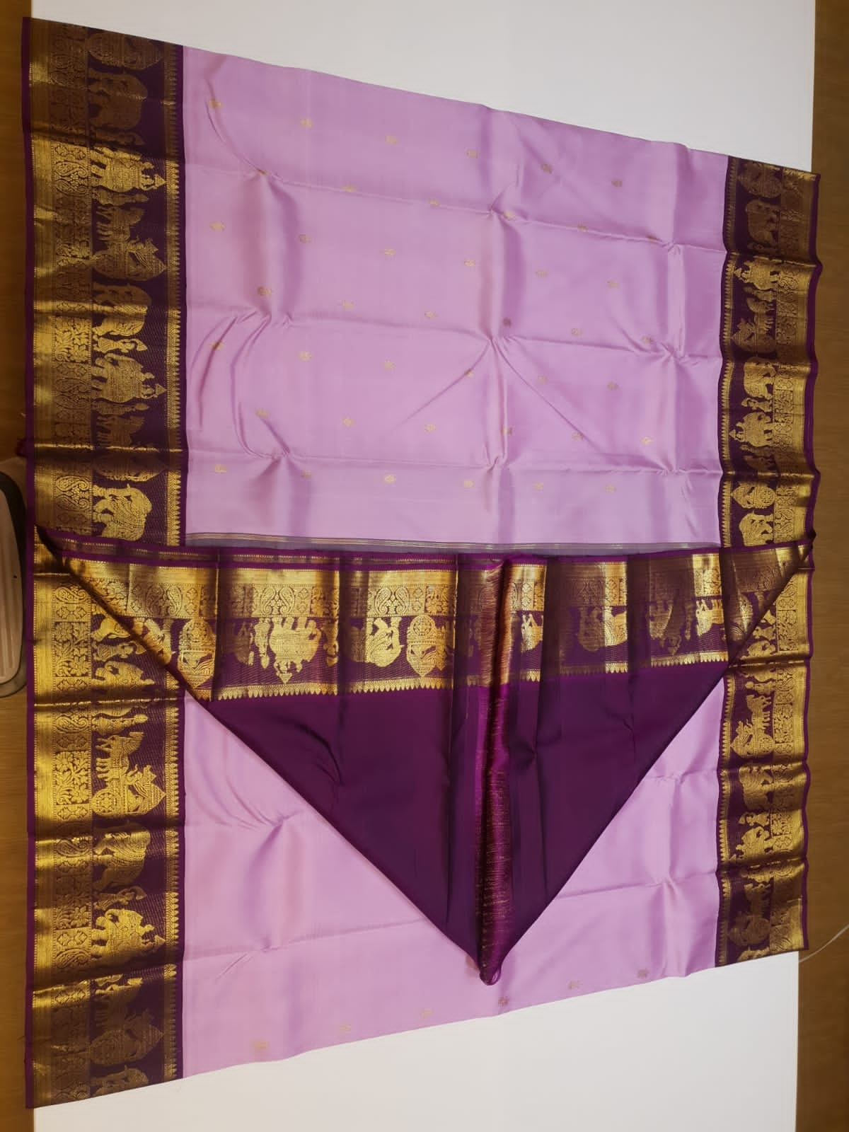 Onion Pink Kanchipuram Handloom 2G Gold Kalyana Pallakku Korvai Silk Saree