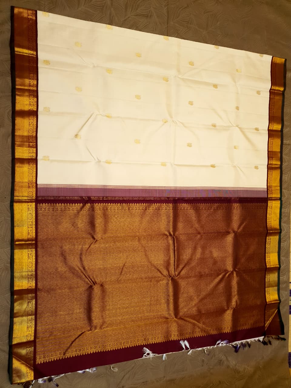 Cream Kanchipuram Handloom 2G Gold Pattu Silk Saree