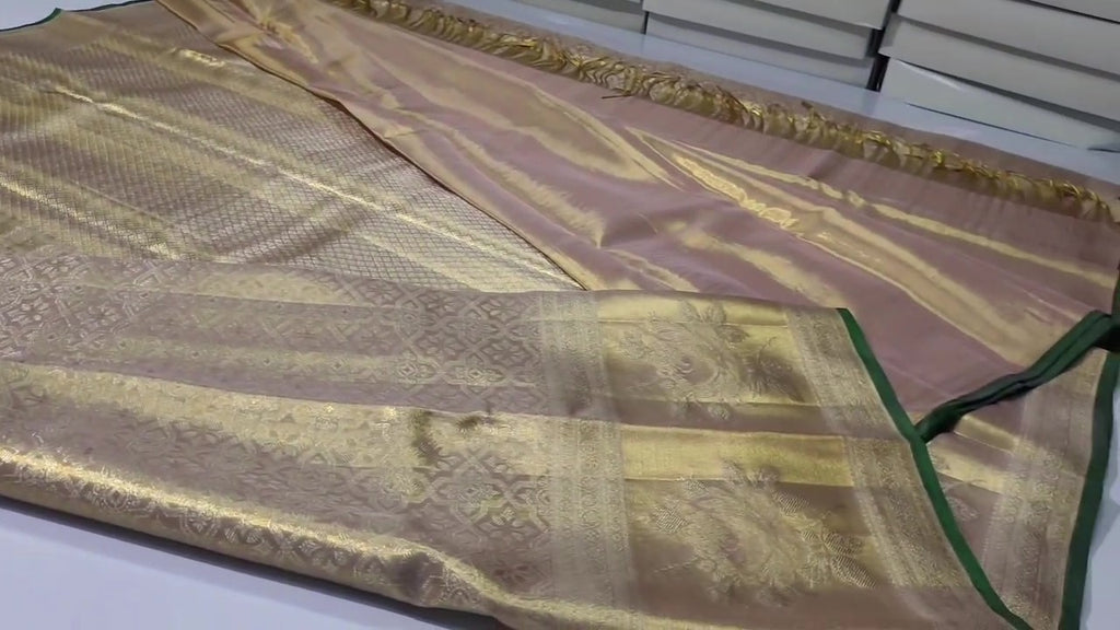 Pink Kanchipuram Handloom Tissue Brocade Silk Saree