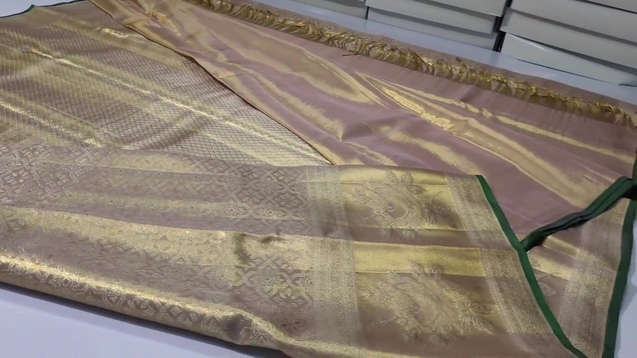 Pink Kanchipuram Handloom Tissue Brocade Silk Saree