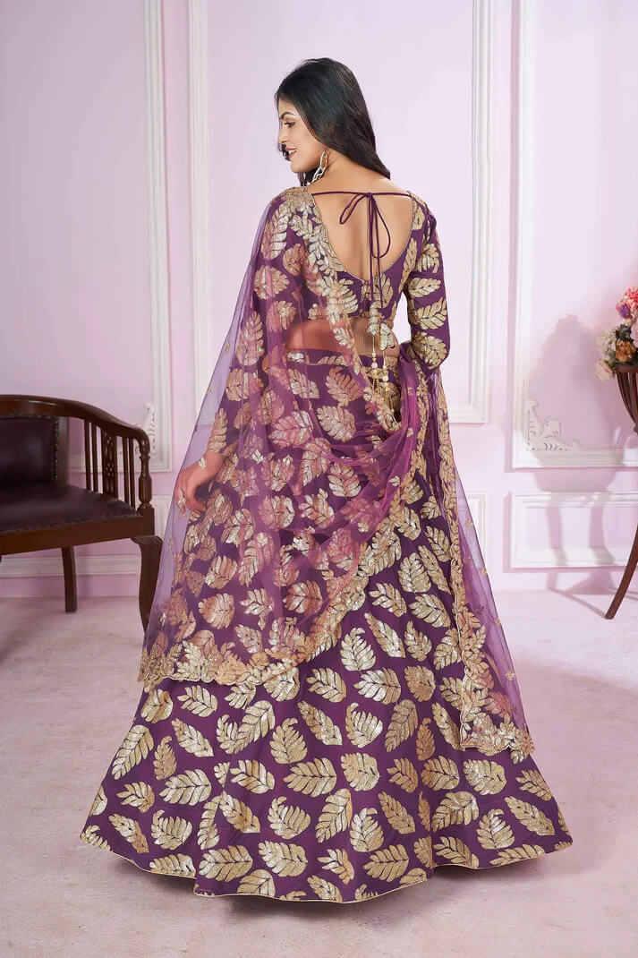 Wine Georgette Lehenga with Sequins & Zari Embroidery