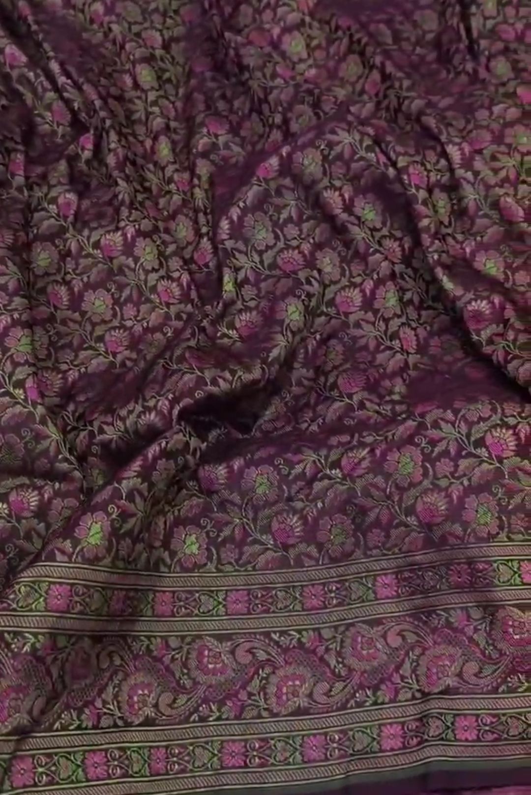 Wine Banarasi Semi Katan Silk Tanchoi Brocade Saree