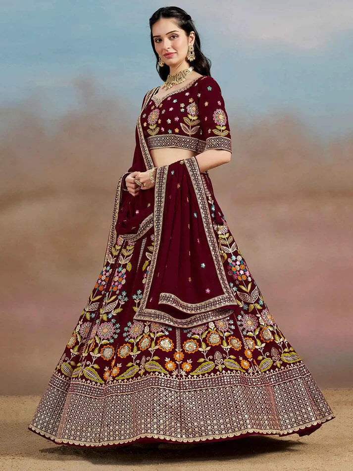 Maroon Georgette Lehenga with Zari & Sequins Work
