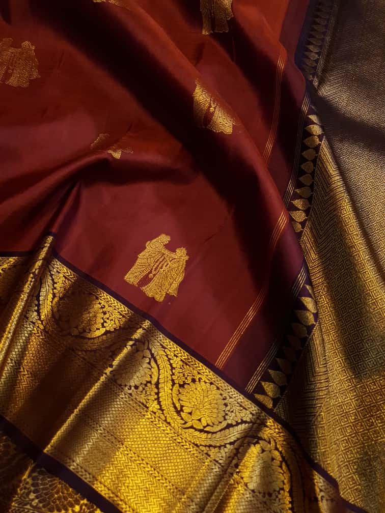 Maroon Kanchipuram Handloom 2G Gold Pattu Silk Saree