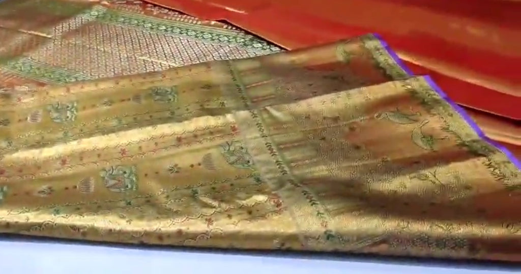 Gold Kanchipuram Handloom Tissue Brocade 1G Gold Bridal Saree