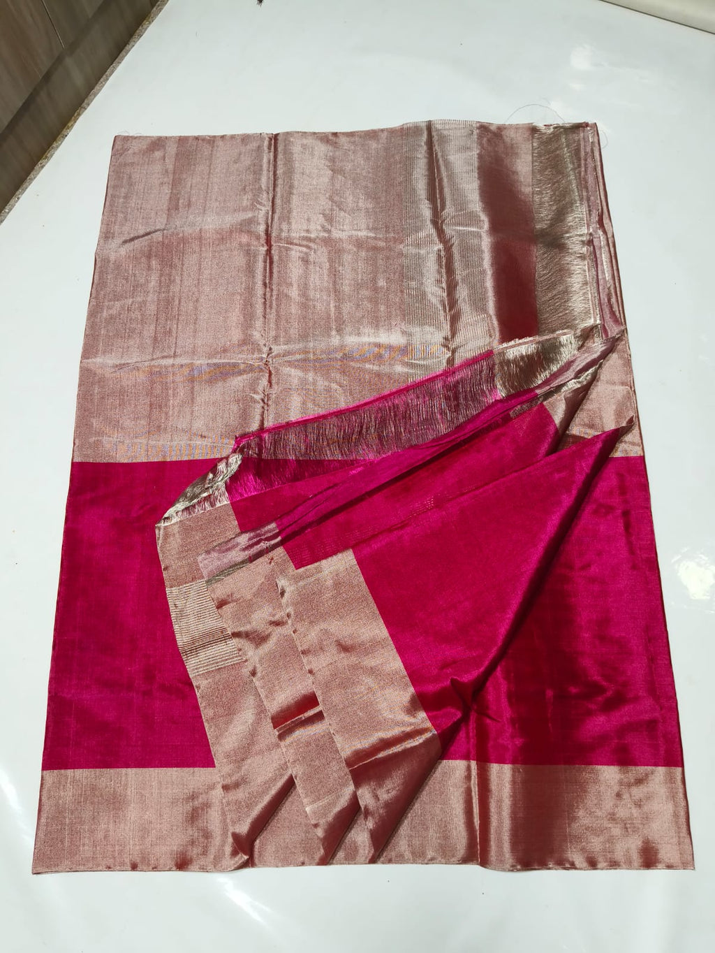 Hot Pink Chanderi Handloom Metallic Tissue Silk Contemporary Saree