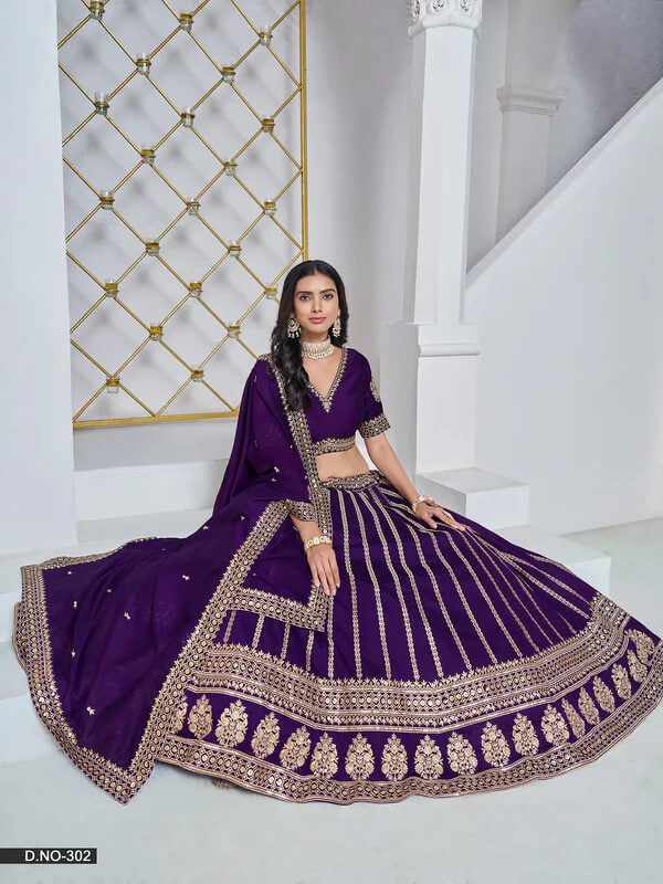 Dark Purple Art Silk Lehenga Choli with Thread & Sequins Work