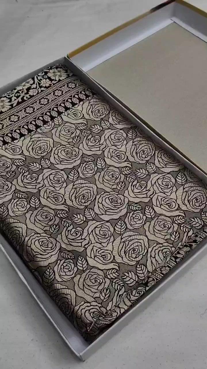 Black Banarasi Handloom Katan Silk Brocade Saree