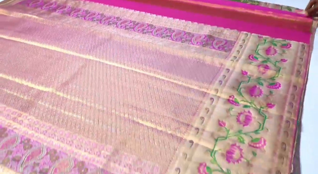 Green Kanchipuram Handloom Tissue Brocade Paithani Silk Saree
