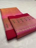 Hot Pink Chanderi Handloom Pure Pattu Silk Meenakari Saree