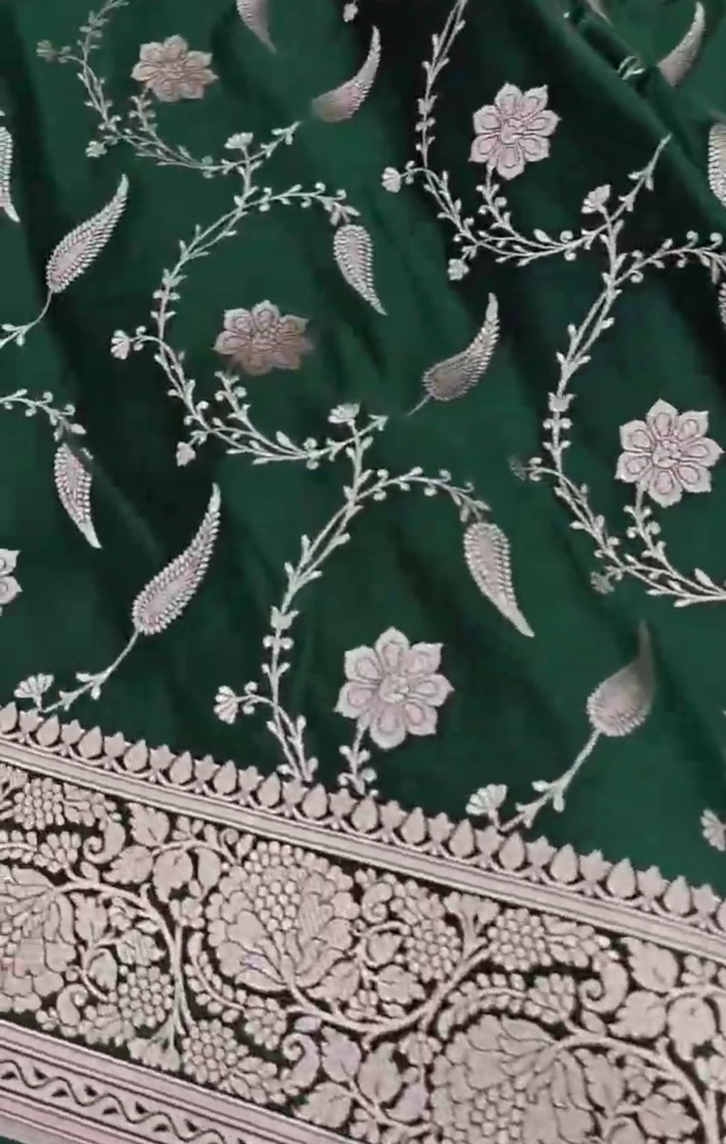 Bottle Green Banarasi Mashru Soft Silk Saree