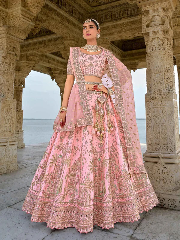 Designer Tea Rose Wedding Lehenga with Dual Dupatta