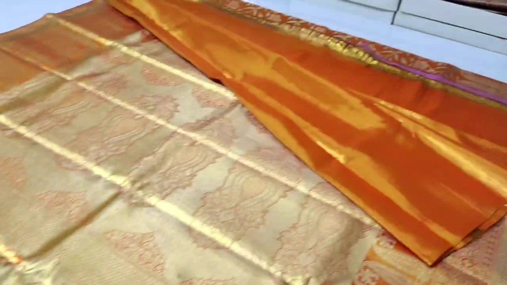 Orange Kanchipuram Handloom Tissue Brocade Silk Saree