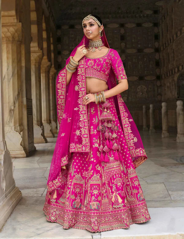 Elegant Dark Pink Lehenga for Brides with Two Dupattas
