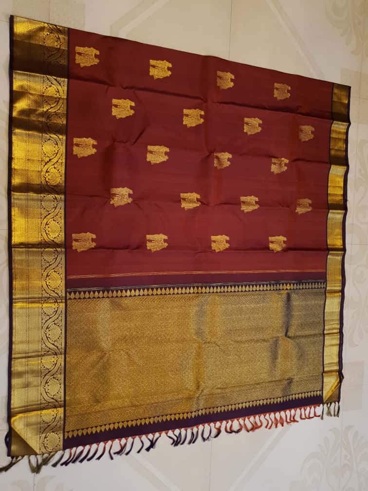 Maroon Kanchipuram Handloom 2G Gold Pattu Silk Saree