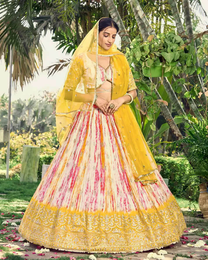 Lightning Yellow Lehenga with Sequins, Zari & Digital Print