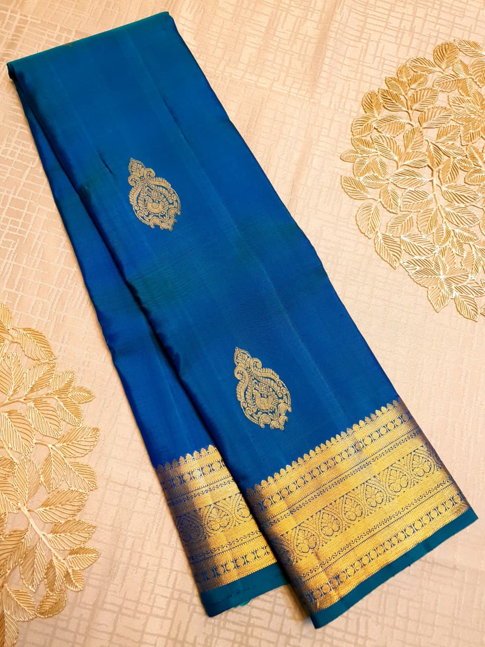 Azure Blue Kanchipuram Handloom 1G Gold Pattu Silk Saree
