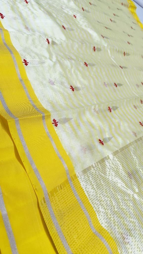 Lemon Chanderi Handloom Pattu Silk Eknal Buttas Saree