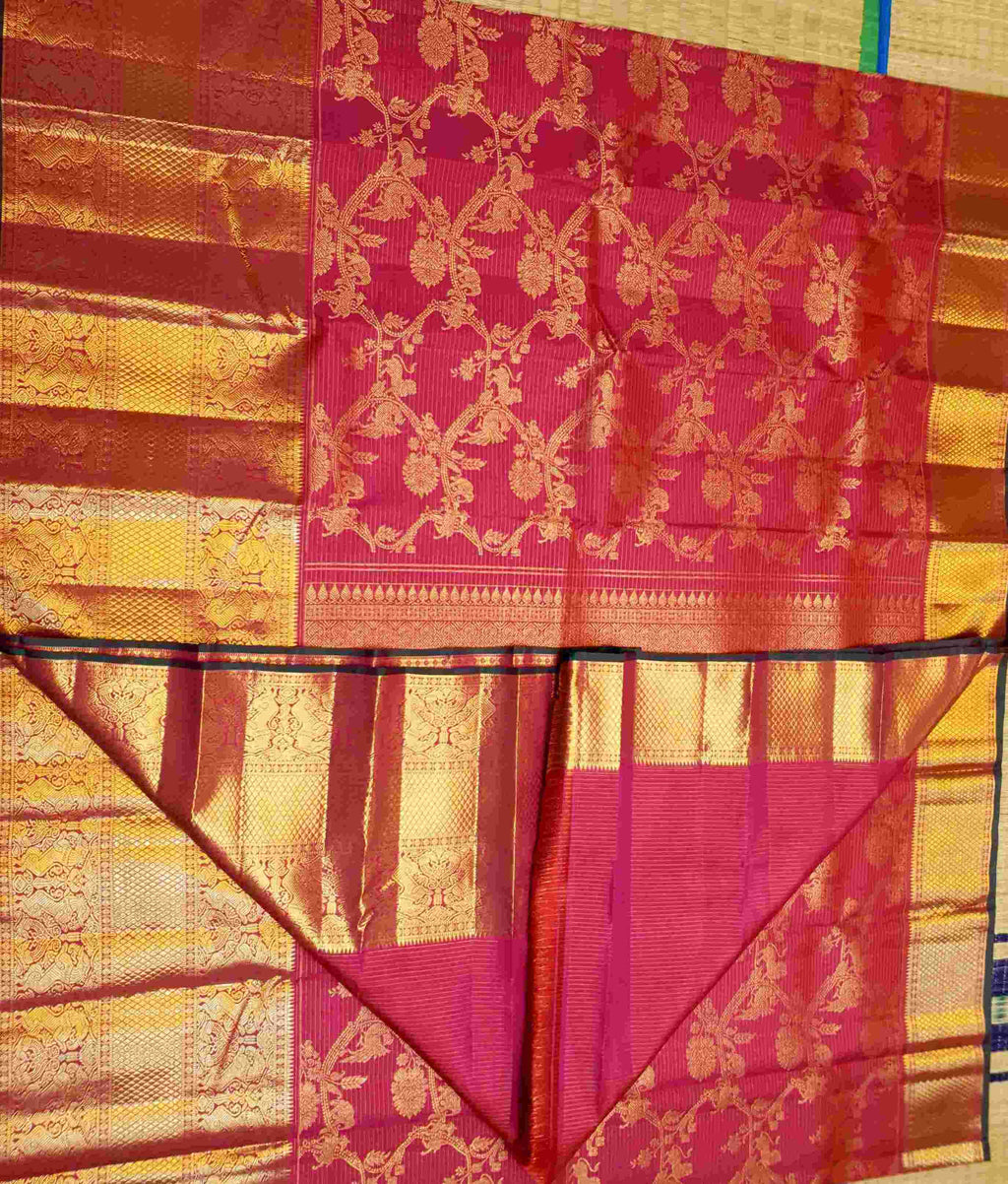 Dark Pink Kanchipuram Handloom 2G Gold Pattu Silk Saree