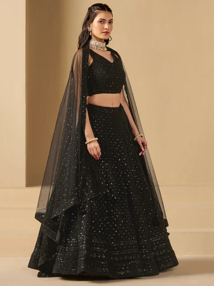 Black Party Wear Lehenga with Sequins Embroidery
