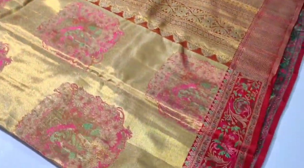 Gold Kanchipuram Handloom Tissue Brocade Silk Saree