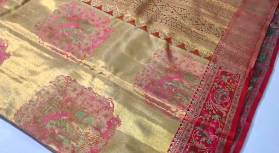 Gold Kanchipuram Handloom Tissue Brocade Silk Saree