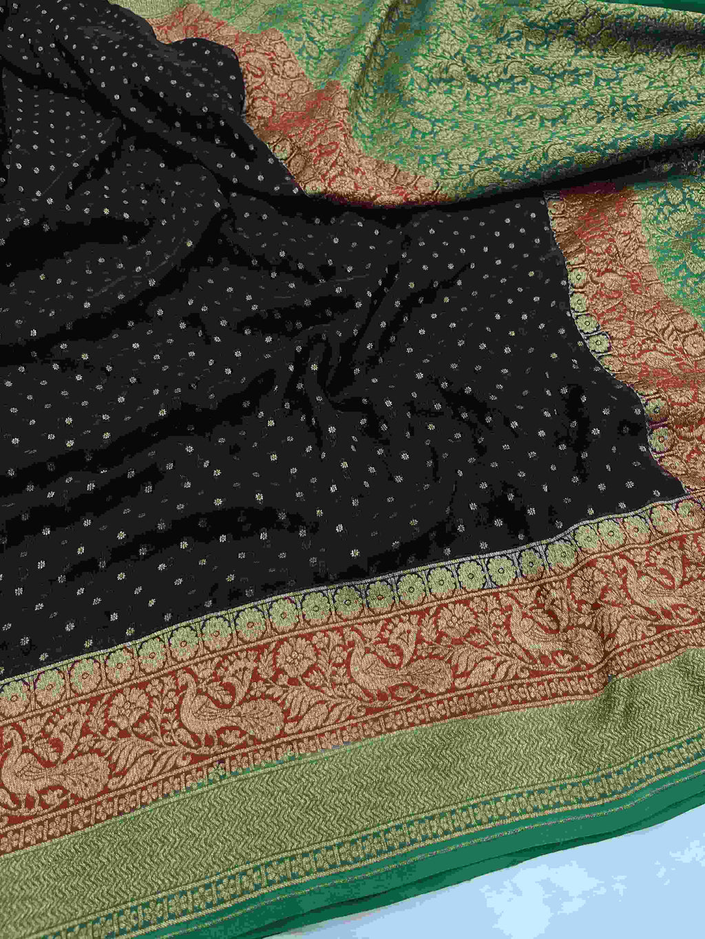 Brown Banarasi Handloom Antique Zari Georgette Silk Saree