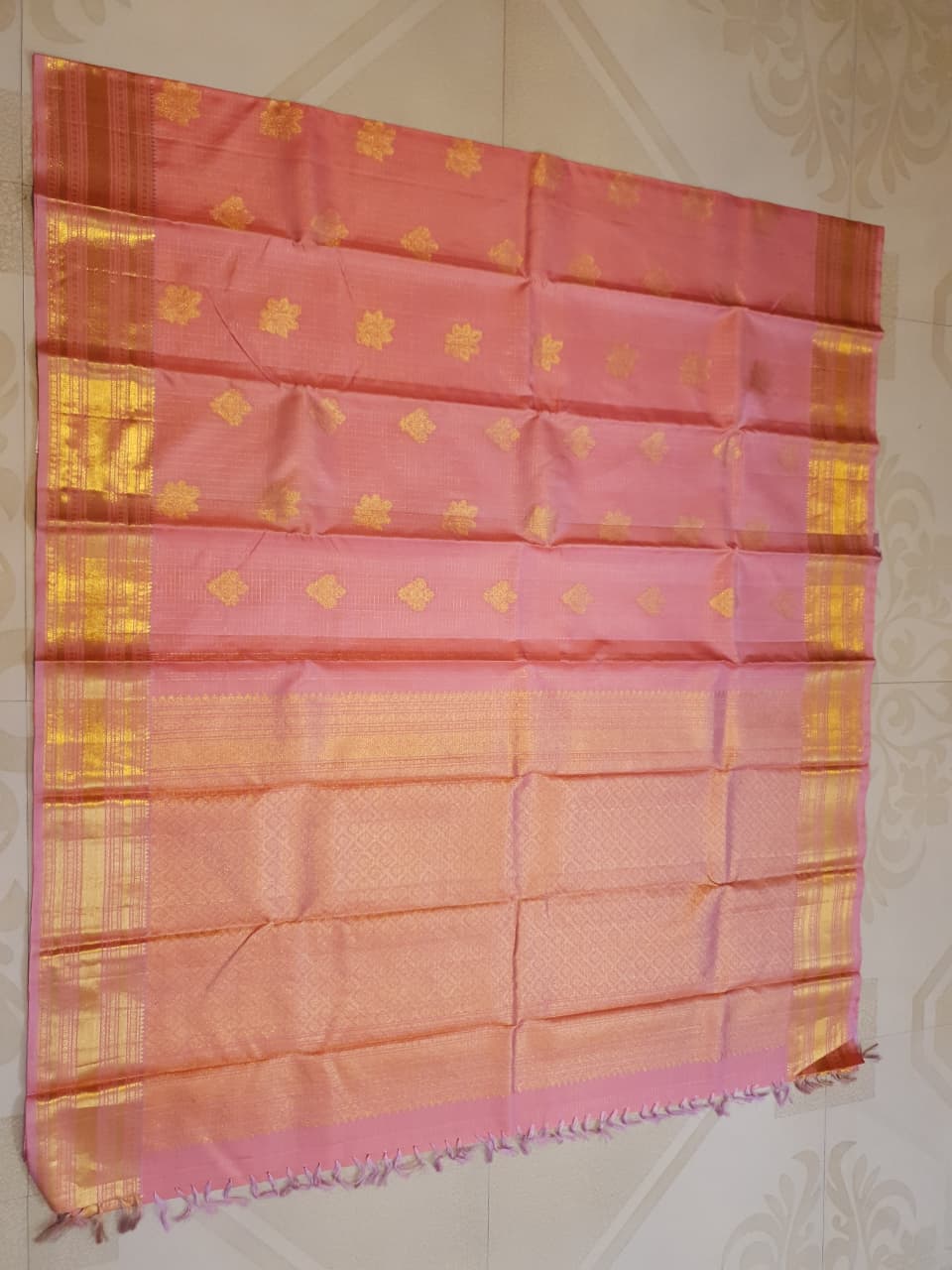 Peach Kanchipuram Handloom 2G Gold Vairaoosi Silk Saree
