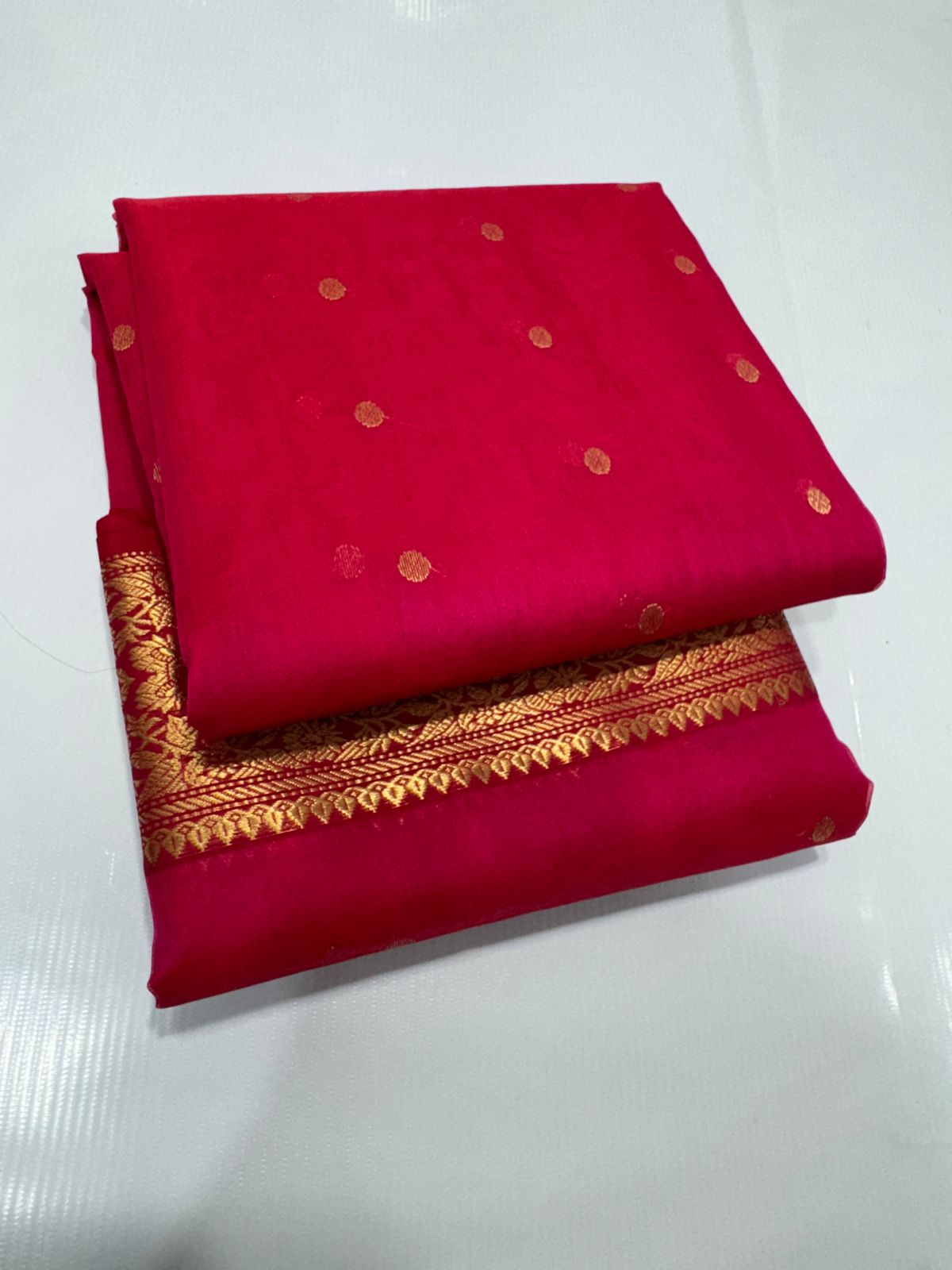 Red Chanderi Handloom Katan Silk Saree