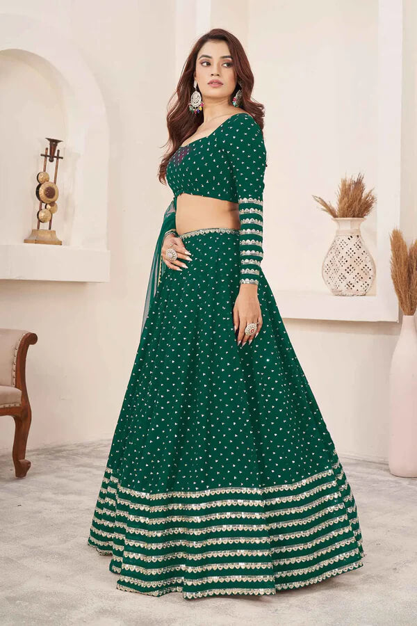 Teal Green Georgette Lehenga with Zari & Sequins Work