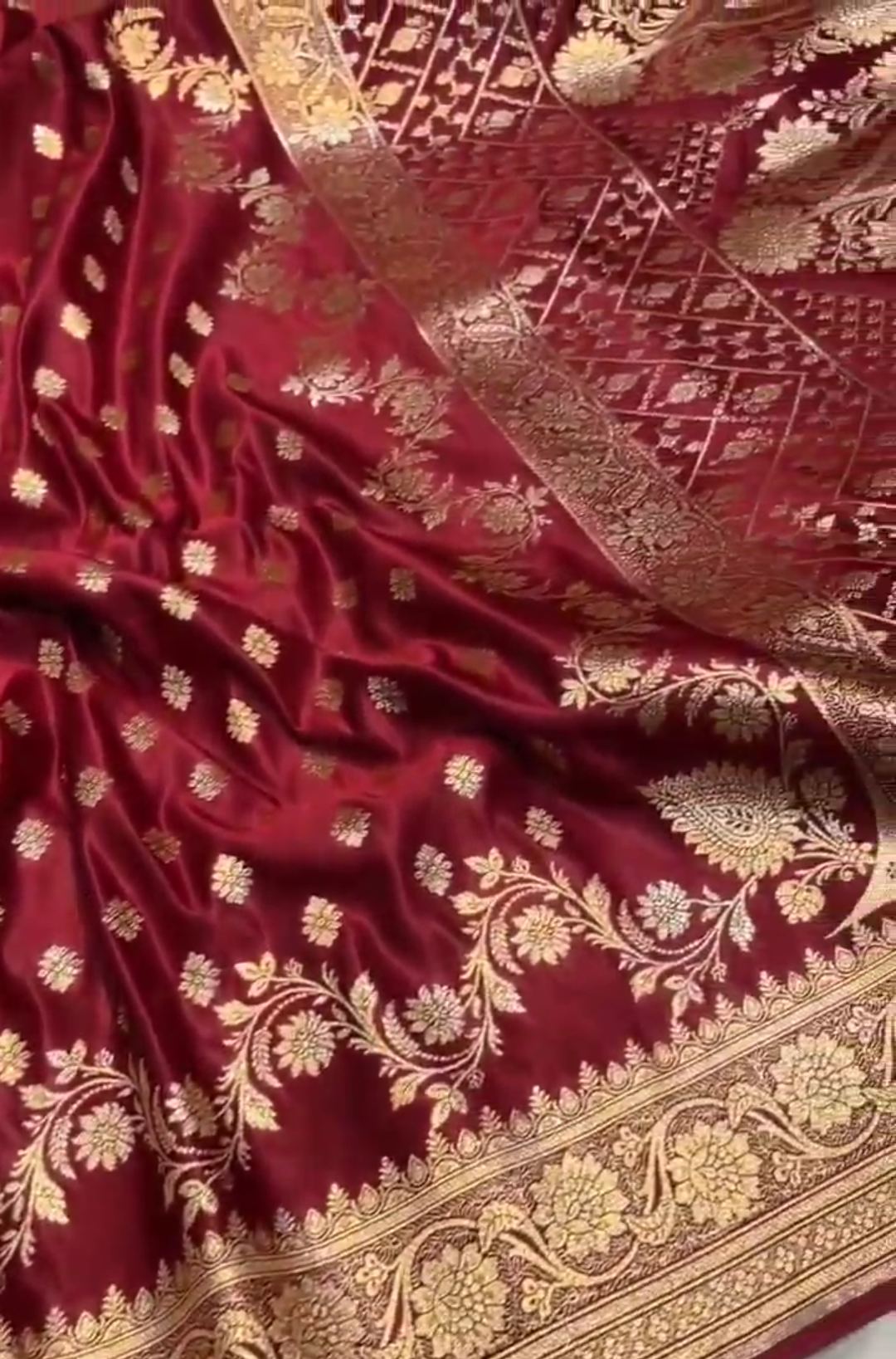 Maroon Banarasi Satin Katan Silk Saree